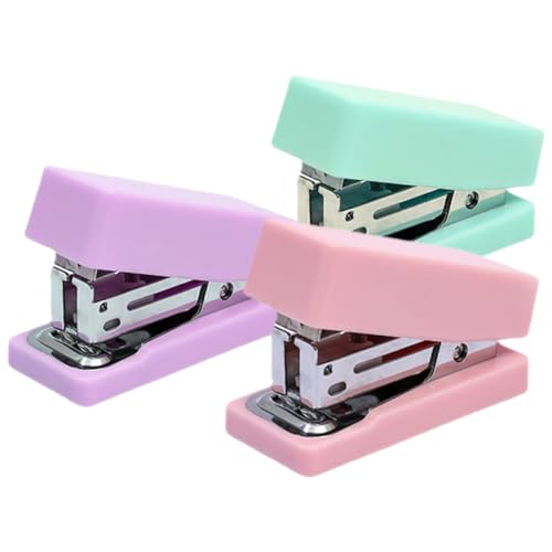 LOLIPPYY 3 Stück Teiliges Metall Heftgerät Klein Tragbar Stapler für Schreibtisch Langlebig Praktisches Design in Pastellfarben für Büro Schule Zuhause von LOLIPPYY