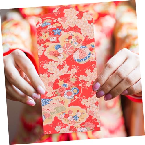 LOLIPPYY 30 Stück Teiliges Japanische Rote Umschläge mit Goldfächer und Kirschblütenmuster Feine Verarbeitung Neujahrs Glückswünsche Elegante Geldgeschenktaschen für Hochzeit Party und von LOLIPPYY