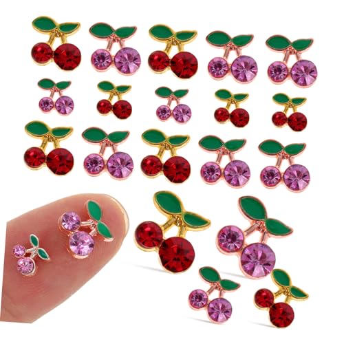 LOLIPPYY 32 Stück Teiliges Kirsch Nagel Charms Nagelschmuck aus Hochwertiger Legierung mit Strahlenden Strasssteinen Langlebig Modisch für Damen für DIY Nail Art und Nageldekoration von LOLIPPYY