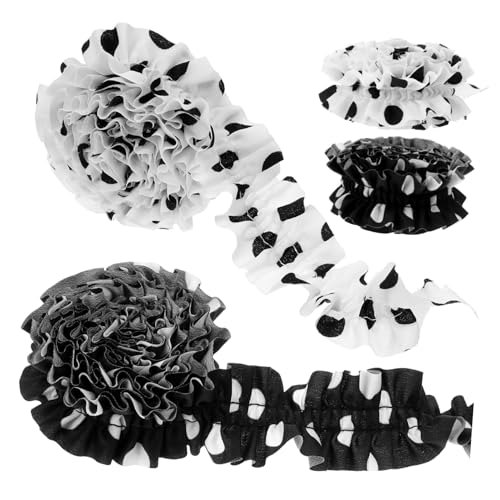 LOLIPPYY 4 Rollen Rüschengarnitur Rüschenband Doppelter Rüschensaum Häkel Webband Punkte Stoffband für Kleidung Haar Accessoires DIY Dekoration von LOLIPPYY