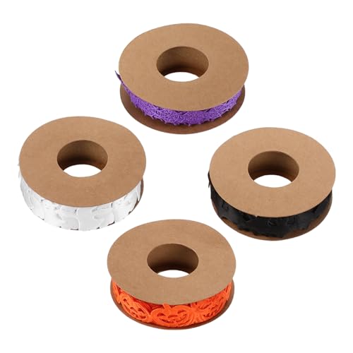 LOLIPPYY 4 Stück Halloween Dekoratives DIY Bastelband mit Kürbis Geist Fledermaus und Spinnennetz Vielseitiges Geschenkband für Kränze Partydeko und Geschenkverpackung von LOLIPPYY
