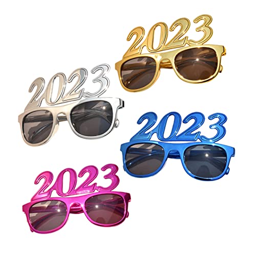 LOLIPPYY 4 Stück Neujahrsparty Brillen Teiliges mit Blauem Silbernem und Goldenem Design Lustige Kostüm Accessoires für Partys Festivals und Home Gatherings von LOLIPPYY