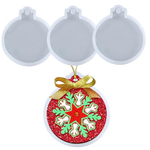 LOLIPPYY 4 Stück Silikonform Rund Teilig Flexibel Langlebig für DIY Epoxidharz Plaque Basteln Weihnachtsdeko Schlüsselanhänger Herstellung von LOLIPPYY