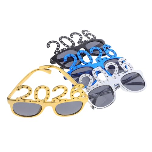 LOLIPPYY 4 Stück Silvester Partybrillen aus Leichtem Bunte Zahlen Photo Props Auffällige Neujahrsbrillen in Gold Silber Blau Schwarz für Festliche Feiern und Fotosessions von LOLIPPYY