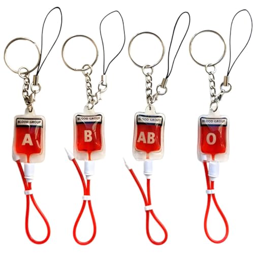 LOLIPPYY 4 Stück Teiliges Blutgruppen Schlüsselanhänger Schlüsselanhänger für Taschen Rucksäcke und Autos Einzigartiges Design für Halloween und Festivals A B Ab O von LOLIPPYY