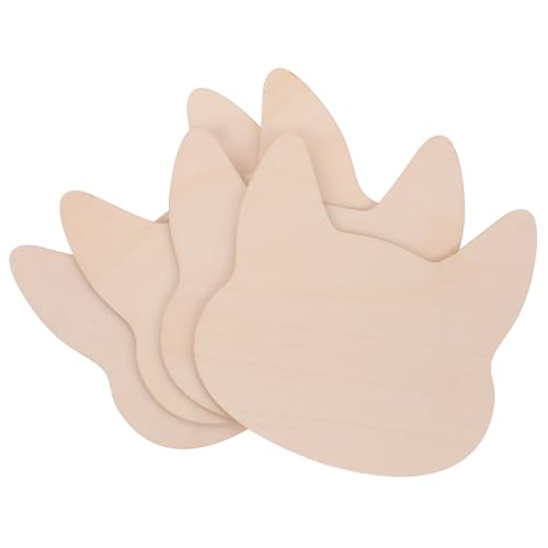 LOLIPPYY 4 Stück Teiliges Holz DIY Katzenkopf Ausschnitte Kleine Holzscheiben zum Basteln Glatte Oberfläche Langlebiges Naturholz als Party Deko und Kreative Bastelmaterialien von LOLIPPYY