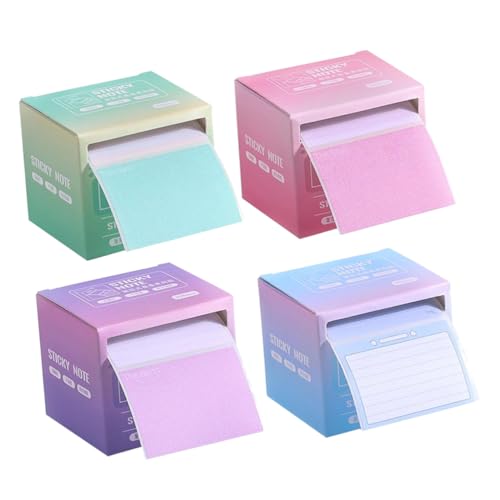 LOLIPPYY 4 Stück Teiliges Selbstklebende Haftnotizen mit Ausziehspender Vollklebende Leicht Abreißbare Memo Sticker in Farbverlauf Blau Grün Violett für Büro und Notizen von LOLIPPYY