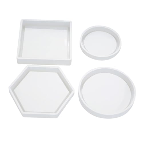 LOLIPPYY 4 Stück Teiliges Silikon Gießformen für Epoxidharz Untersetzer in Weiß Kreative DIY Crystal Coaster Mold mit Quadratischer Sechseckiger Großer und Kleiner Runder Form Einfach von LOLIPPYY