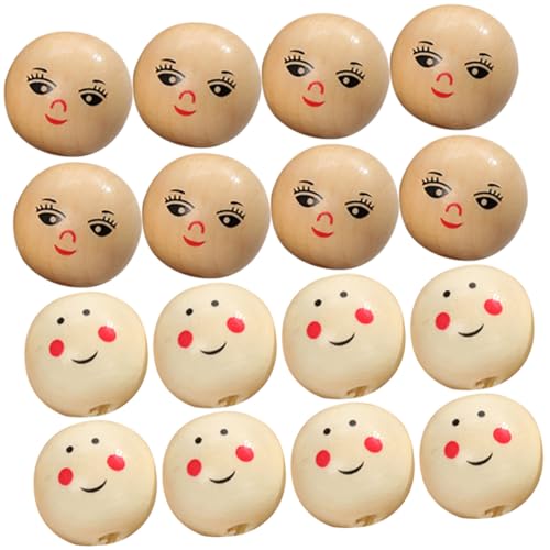 LOLIPPYY 40 Stück Teiliges Perlen Schmuck Zubehör aus Holz Runde Smile Face Bastelperlen Langlebige Lose Perlen für DIY Armbänder Halsketten und Kreative Schmuckdekoration von LOLIPPYY
