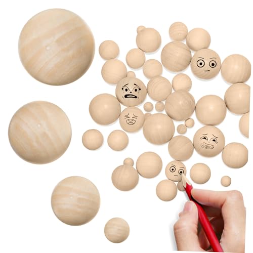 LOLIPPYY 40Stücke Holzkugeln zum Basteln Runde Unbehandelte Holzperlen Verschiedenen für DIY Projekte Bastelbälle für Dekorationen von LOLIPPYY