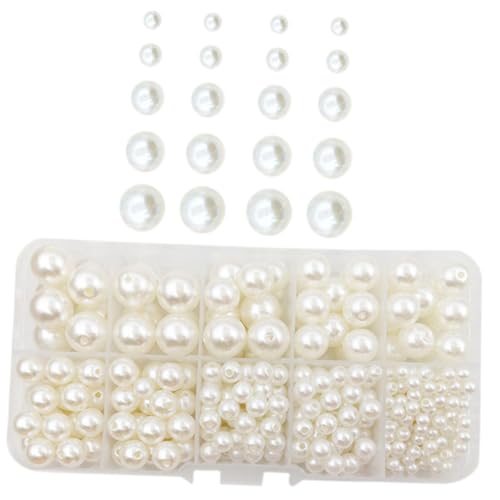 LOLIPPYY 440 Stück Teiliges Perlen Bastelset Abs Imitierte Weiße Perlen mit Glatter Oberfläche Leichte Schmuckperlen für DIY Halsketten Armbänder Ohrringe und Bastelarbeiten von LOLIPPYY