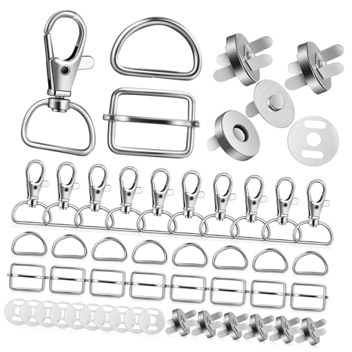 LOLIPPYY 48 Stück Teiliges Silberfarbene Karabinerhaken Drehbar D Ringe Schiebeschnallen Halbkreis Schnallen aus Zinklegierung für DIY Rucksack Schlüsselanhänger Taschenzubehör von LOLIPPYY