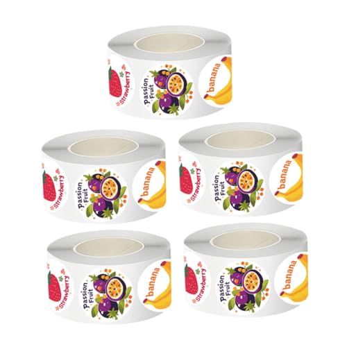 LOLIPPYY 5 Rollen Früchte Aufkleber Selbstklebend Runde Lebensmittel Etiketten Realistische Fruchtmotive Stark Haftend Für Geschenkverpackung Umschläge Basteln Lehrerbelohnungen von LOLIPPYY