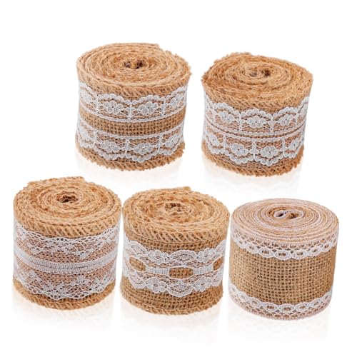 LOLIPPYY 5 Rollen Jute Spitzenband Weiß und Natur Dekoratives Geschenkband für Weihnachten Basteln Reißfestes Sackleinenband mit Spitzenmuster Vielseitiges Dekoband LOLIPPYY 5 Rollen Jute Spitzenband Weiß und Natur Dekoratives Geschenkband für Weihnachten Basteln Reißfestes Sackleinenband mit Spitzenmuster Vielseitiges Dekoband von LOLIPPYY