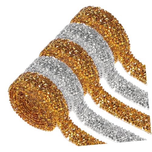 LOLIPPYY 5 Rollen Selbstklebendes Strassband Glitzersteine Rhinestone Ribbon Bands Bling Wrap Sticker für DIY Basteln Hochzeit Dekoration Handwerk Geschenkverpackung von LOLIPPYY