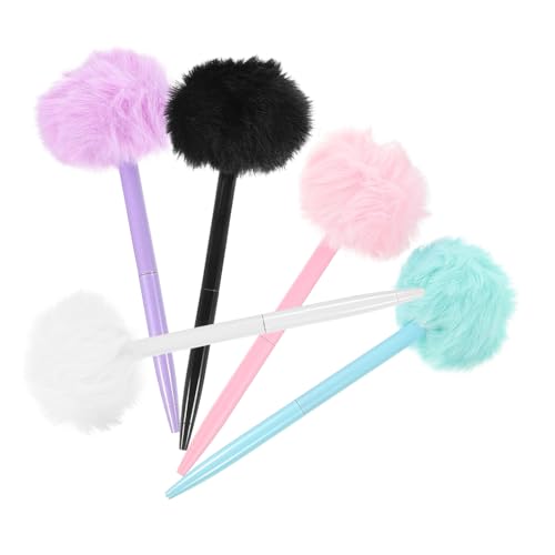 LOLIPPYY 5 Stück Flauschiger Kugelschreiber mit Flauschigem Ballkopf Leichte Glatte Schreibstifte in Hellblau und Grau Kreative Geschenkidee für Schule Büro und Alltag von LOLIPPYY