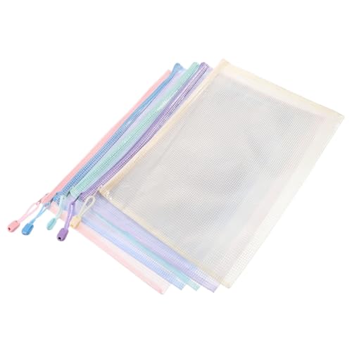 LOLIPPYY 5 Stück Teiliges Bunte Mesh Zipper Pouches Wasserdichte Dokumententaschen mit Reißverschluss Große Aufbewahrungstaschen für Bürobedarf Kosmetik Schule und Reise Robuste von LOLIPPYY