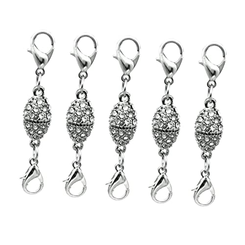 LOLIPPYY 5 Stück Teiliges Olivenförmige Magnetische Lobster Karabiner mit Strass Silber Schmuckverschluss für DIY Armband Halskette Zubehör von LOLIPPYY