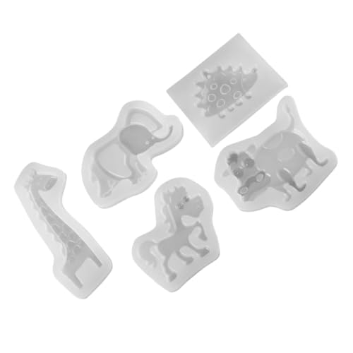 LOLIPPYY 5 Stück Teiliges Silikon Tierform Gießform für Resin Craft Fondant Backform Schmuckherstellung DIY Dekoration Giraffe Elefant Igel Pferd Kuh von LOLIPPYY