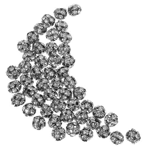 LOLIPPYY 50 Stück Legierungs perlen mit Strass Große Spacer Beads Glänzende DIY Schmuckherstellung für Armbänder Halsketten Leicht Langlebig Glatte Oberfläche Schwarzer Yangmei stil von LOLIPPYY