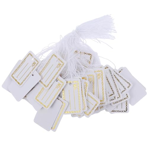 LOLIPPYY 500 Stück Papieranhänger mit Kordel Beschreibbare Preisschilder für Weinflaschen Handschriftliche Etiketten Goldrandige Weinjahresanhänger Vielseitige Hangtags für Geschenk und von LOLIPPYY