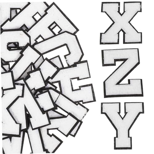 LOLIPPYY 52 Stück Teiliges Buchstaben Patches Aufbügeln Weiß Bestickte Schneerier Stoffflicken Strapazierfähige DIY Kleidung Ornaments zum Reparieren und Verzieren von Jacken Jeans von LOLIPPYY