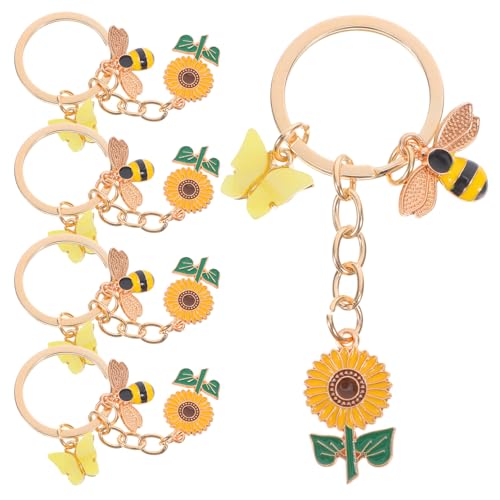 LOLIPPYY 5pcs Emaille Bienen Sonnenblumen Schlüsselbund Niedliche Tierschlüsselringbeutel Handtasche Rucksack Geldbeutel Charm Pendnat Frühlingsfeier Gunst Schmuck Schmuck von LOLIPPYY