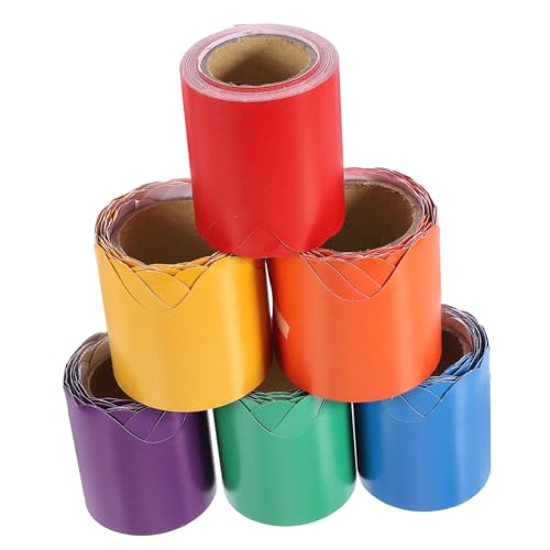 LOLIPPYY 6 Rollen Wellenförmige Selbstklebende Tafelbordüren Aufkleber Farben Schuldekoration Klassenzimmer Pinnwand Umrandung Sticker Für Büro Fenster Wände von LOLIPPYY