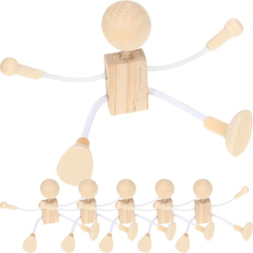 LOLIPPYY 6 Stück Teiliges Holzfiguren Bemalen DIY Holzpuppen mit Kreativen Cartoon designs Natürliche Holzrohlinge für Bastelprojekte Fördert Kreativität und Handwerkliche Fähigkeiten bei von LOLIPPYY