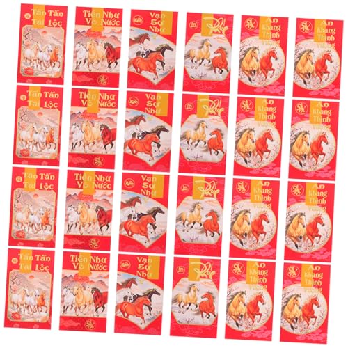 LOLIPPYY 60 Stück Neujahrsumschläge Jahr Des Pferdes Rote Papiertüten für Geldgeschenke Traditionelle Lunar Year Umschläge mit Vietnamesischen Motiven für Frühlingsfest von LOLIPPYY