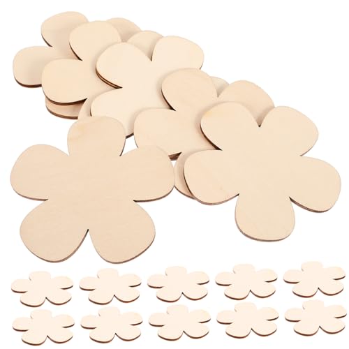 LOLIPPYY 60 Stück Teiliges Unvollendete Holzblumen Holzscheiben mit Glatter Oberfläche zum Bemalen und Basteln Natürliche Holzstücke für DIY Dekoration Hochzeit Geburtstag und von LOLIPPYY