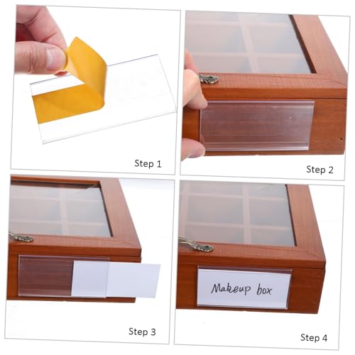 LOLIPPYY 60 Stück Transparente Etikettenhalter Selbstklebend PVC Regalbeschriftung mit Weißen Einlegekarten für Aufbewahrungsboxen und Bücher Einfache Organisation und Vielseitige Nutzung von LOLIPPYY