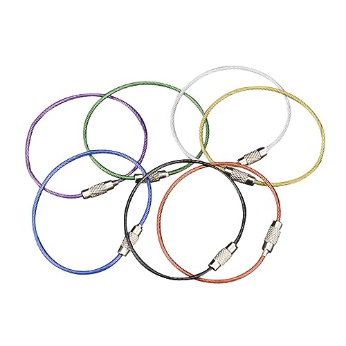 LOLIPPYY 7 Stück Teiliges Edelstahl Drahtseil Schlüsselring Robust Farbige Drahtkette Einfach zu Verschließen Vielseitig für Schlüsselbund Gepäckanhänger und Id Tag Halter Langlebig und von LOLIPPYY