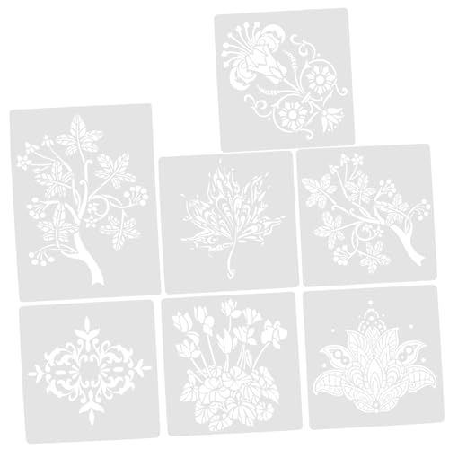 LOLIPPYY 7 Stück Wiederverwendbare Pflanzenschablonen Kleine Dekorative Malvorlagen für DIY Kunst Basteln mit Langlebigen Waschbaren Geruchlosen Pflanzendesigns für Erwachsene von LOLIPPYY