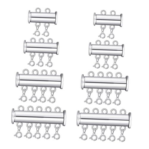 LOLIPPYY 8 Stück Teiliges Silberfarbene Multi Strang Perlenverschluss Schmuckverbinder für Halsketten Armbänder DIY Layered Tube Schiebeverschluss Langlebig und Leicht von LOLIPPYY