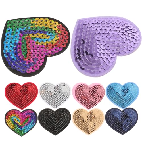LOLIPPYY 9 Stück Teiliges Selbstklebendes Herz Pailletten Aufnäher Dekorative Stoffpatches für Kleidung Hüte Taschen und DIY Projekte zum Verzieren und Reparieren von LOLIPPYY