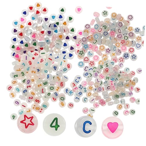 LOLIPPYY Acryl Luminous Perlen Bunte Flache Runde Alphabet Zahlen Schmuckperlen DIY Armbänder Zubehör Handgefertigte Bastelperlen für Kreative Schmuckherstellung von LOLIPPYY