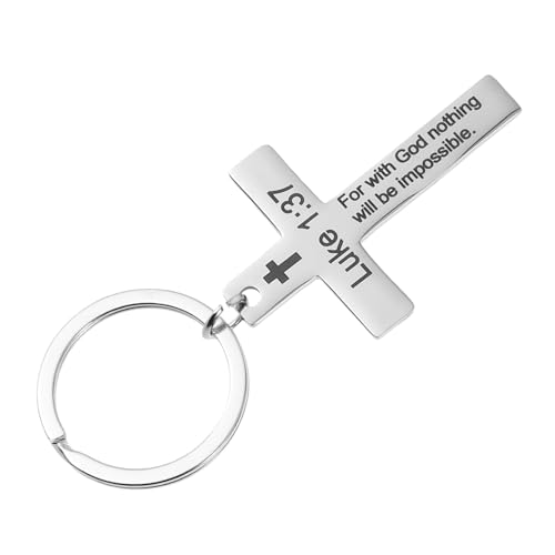 LOLIPPYY Kreuz Schlüsselanhänger Gravierter Schlüsselanhänger Christlicher Schlüsselanhänger Anhänger Schlüsselanhänger Retro-Schlüsselanhänger Schlüsselanhänger für Mädchen Silver von LOLIPPYY