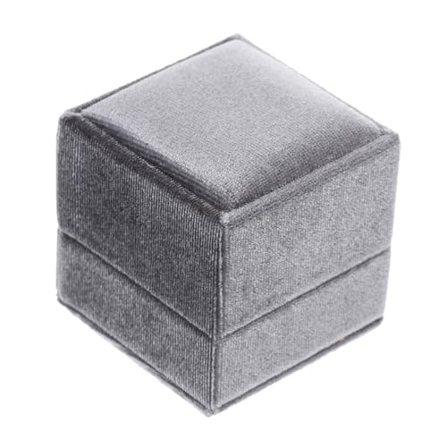 LOLIPPYY Quadratische Samt Ringbox für Schmuck Aufbewahrung Tragbare Schmuckschatulle für Ringe und Ohrringe Graue Schmuckbox zur Hochzeit und Verlobung Platzsparend von LOLIPPYY
