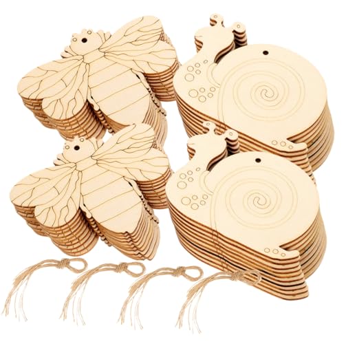 LOLIPPYY Unbehandelte Holzscheiben Bastelset mit Insektenformen Bienen Schnecken DIY Holzplättchen zum Bemalen Naturmaterialien Basteln Holzfiguren für Kreative Handarbeit von LOLIPPYY