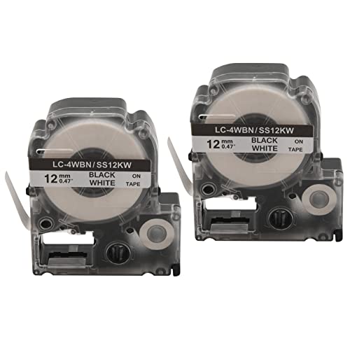 LOLPALONE Packung mit 10 Stück -4WBN LC-4WBN9 (SS12KW) Etikettenbänder für LabelWorks LW300 LW400 LW500 LW700 Schwarz auf 1/2 Zoll x 26,2 Fuß (12 mm x 8 m) von LOLPALONE