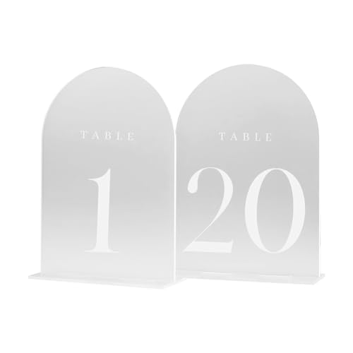 LOLPALONE Tischnummern für Hochzeit, 12,7 x 17,8 cm, mattierter Bogen, Acryl-Tischschilder, perfekt für Tischdekoration, 20 Stück von LOLPALONE