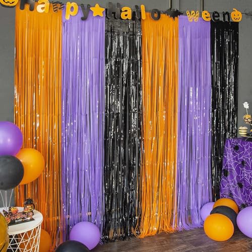 LOLStar Halloween Deko Party Dekorationen, 3-Pack Folie Fringe Vorhänge 1m x 2m Orange Lila Schwarz Foto Kabine Props, Luftschlangen Dekoration für Halloween, Geburtstag, Jubiläum Deko LOLStar Halloween Deko Party Dekorationen, 3-Pack Folie Fringe Vorhänge 1m x 2m Orange Lila Schwarz Foto Kabine Props, Luftschlangen Dekoration für Halloween, Geburtstag, Jubiläum Deko von LOLStar