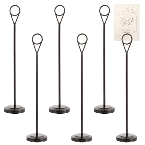 LOLYSIC Tischnummernhalter, hohe Tischkartenhalter für Tische, robuster Tischnamenhalter, Metall, Fotoschild, Kartenhalter, Ständer für Hochzeiten, Empfang, Restaurant, Tischdekoration (schwarz, 25 cm von LOLYSIC