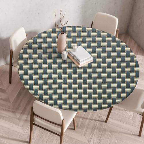 wasserdichte Runde Tischdecke mit Elastischem Saum, 3D Holzmaserungs Braun Blau Druck Abwischbare Tischdecke für Indoor Outdoor, Garten, Küche, Wohnzimmer, Couchtisch (100 cm, Color 1) von LOMDEM
