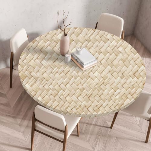 wasserdichte Runde Tischdecke mit Elastischem Saum, 3D Holzmaserungs Braun Blau Druck Abwischbare Tischdecke für Indoor Outdoor, Garten, Küche, Wohnzimmer, Couchtisch (110 cm, Color 5) von LOMDEM