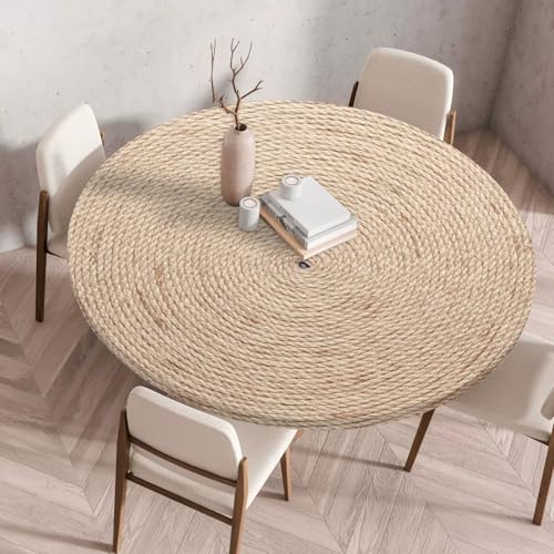 wasserdichte Runde Tischdecke mit Elastischem Saum, 3D Holzmaserungs Braun Blau Druck Abwischbare Tischdecke für Indoor Outdoor, Garten, Küche, Wohnzimmer, Couchtisch (60 cm, Color 3) von LOMDEM