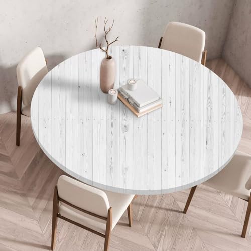 wasserdichte Runde Tischdecke mit Elastischem Saum, 3D Holzmaserungs Braun Blau Druck Abwischbare Tischdecke für Indoor Outdoor, Garten, Küche, Wohnzimmer, Couchtisch (70 cm, Color 4) von LOMDEM