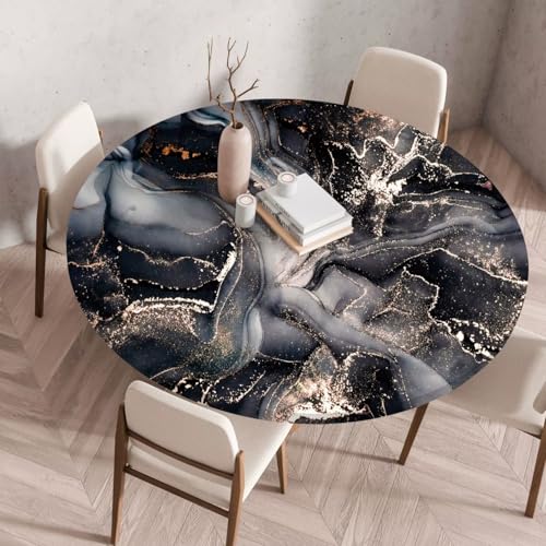 wasserdichte Runde Tischdecke mit Elastischem Saum, 3D Marmor Druck öl schmutzabweisende Tischdecke für den Innen Außenbereich, Garten, Küche, Wohnzimmer, Couchtisch (150 cm, Color 6) von LOMDEM