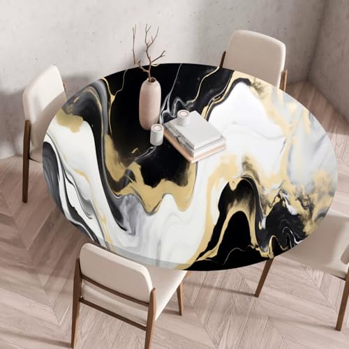 wasserdichte Runde Tischdecke mit Elastischem Saum, 3D Marmor Druck öl schmutzabweisende Tischdecke für den Innen Außenbereich, Garten, Küche, Wohnzimmer, Couchtisch (70 cm, Color 2) von LOMDEM